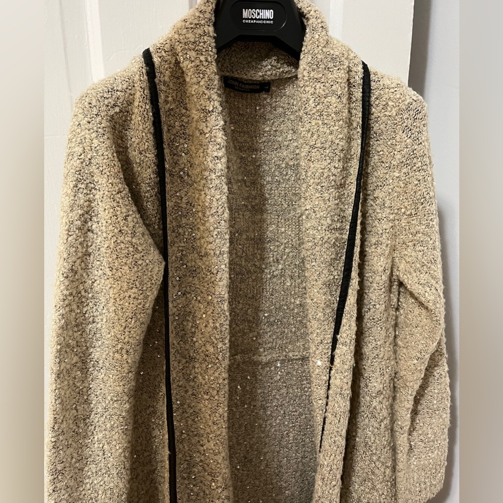Cardigan gold sparkling sequins sweater, size L